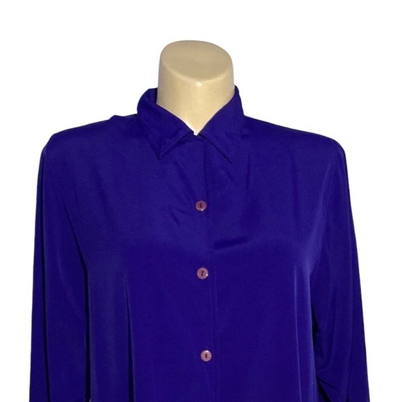 Yves St Clair 2 VTG Button Down Shirt Washable 16W Bold Violet Blue Long Full Sl - Picture 2 of 8